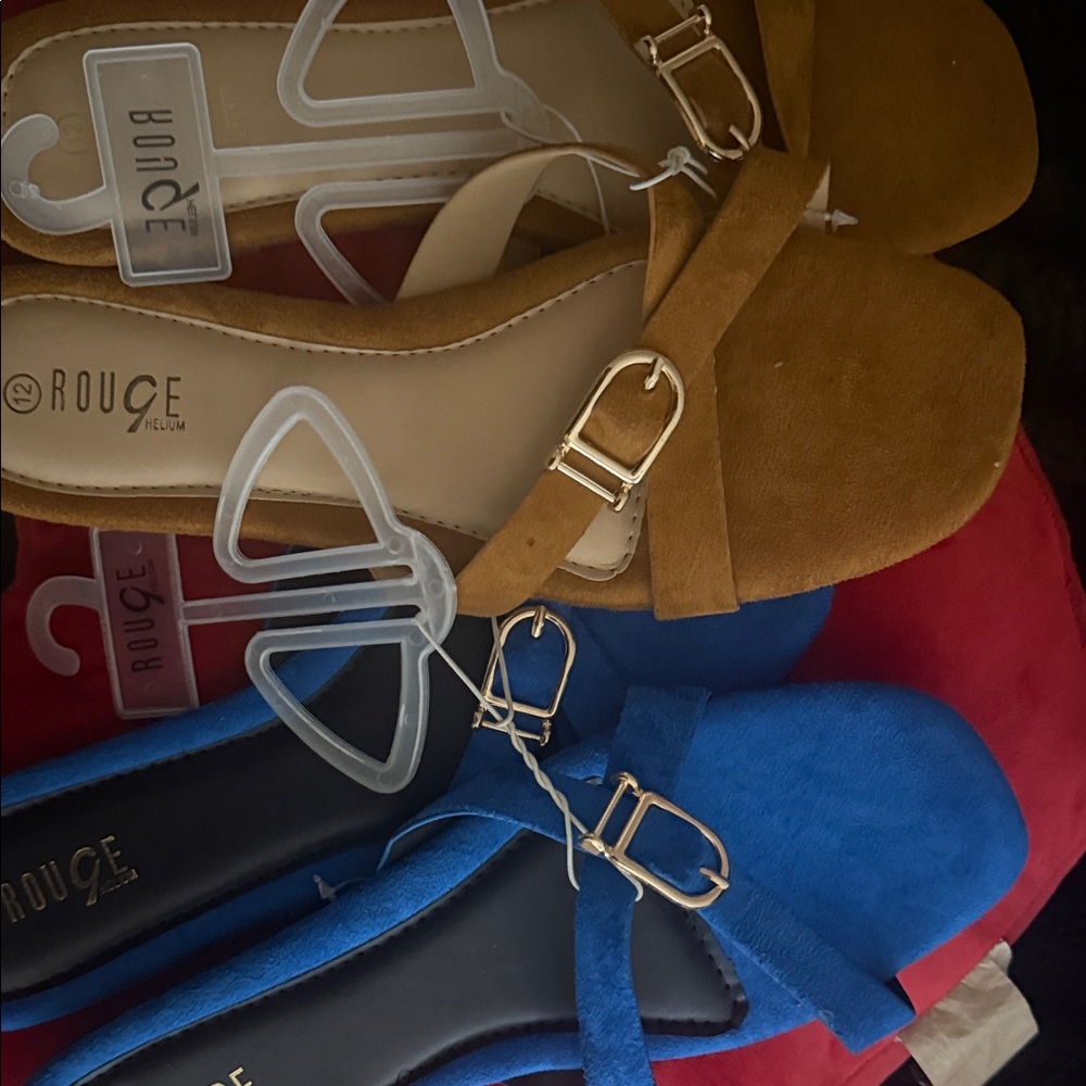 Rouge Helium Women's Tan and Blue Sandals with Buckles